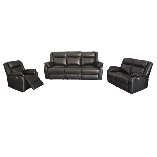 BARRON GENUINE MURANO LEATHER 3-SEATER  2-SEATER + 1 SINGLE RECLINER ARMCHAIR  LOUNGE SUITE BLACK