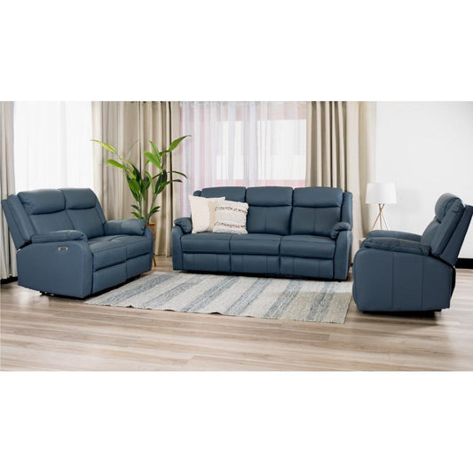BARRON GENUINE MURANO LEATHER 3-SEATER  2-SEATER + 1 SINGLE RECLINER ARMCHAIR  LOUNGE SUITE MARINE BLUE