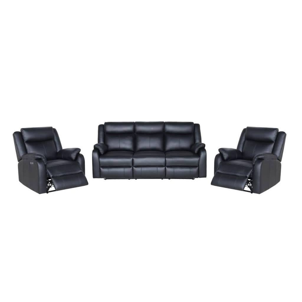 BARRON GENUINE MURANO LEATHER 3-SEATER +2 SINGLE RECLINER ARMCHAIRS  LOUNGE SUITE BLACK - MyChocolateWood