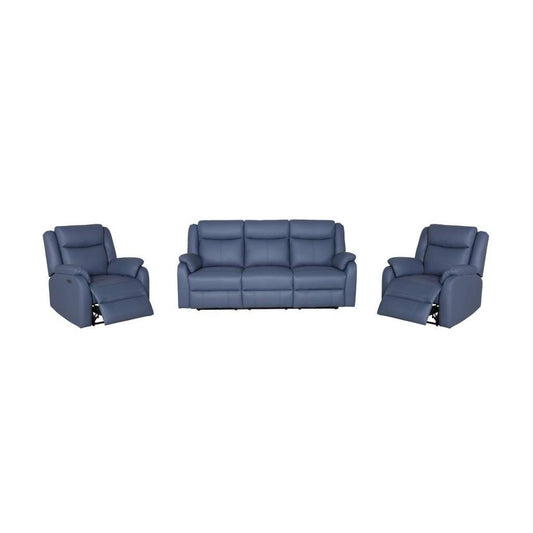 BARRON GENUINE MURANO LEATHER 3-SEATER +2 SINGLE RECLINER ARMCHAIRS  LOUNGE SUITE MARINE BLUE