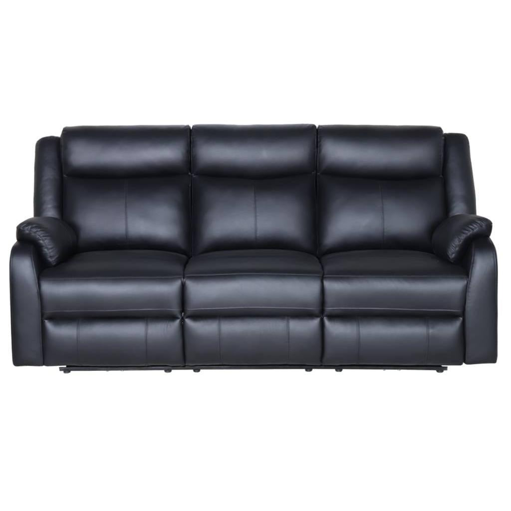 BARRON GENUINE MURANO LEATHER 3-SEATER  RECLINER SOFA W/USB PORT  BLACK