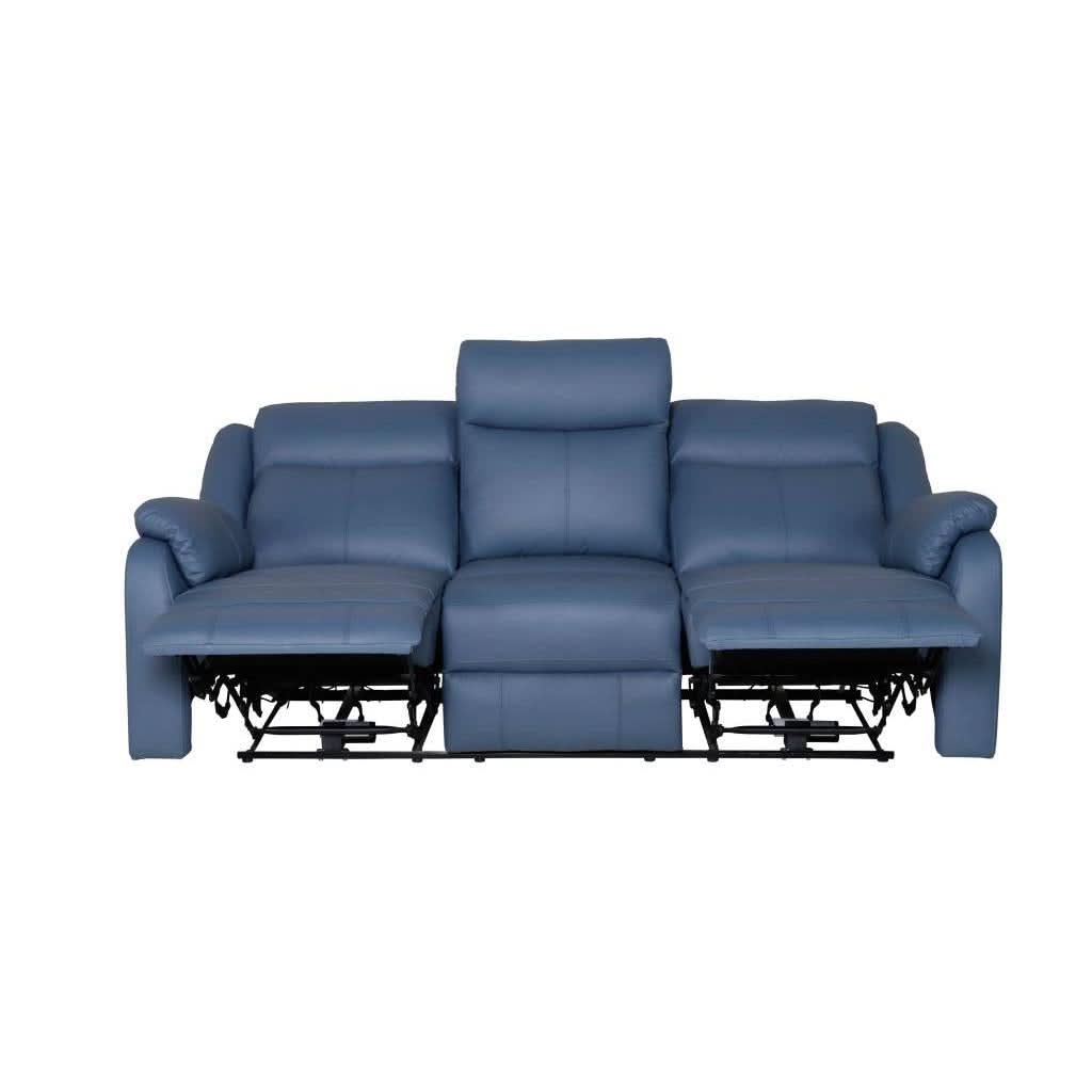 BARRON GENUINE MURANO LEATHER 3-SEATER  RECLINER SOFA W/USB PORT  MARINE BLUE - MyChocolateWood