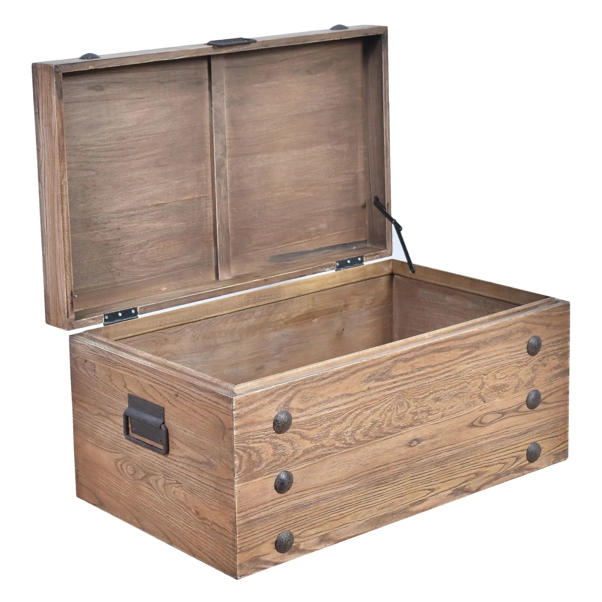 BASIL NAILHEAD OLD ELM TRUNK SIDE TABLE NATURAL WITH IRON ACCENTS - MyChocolateWood