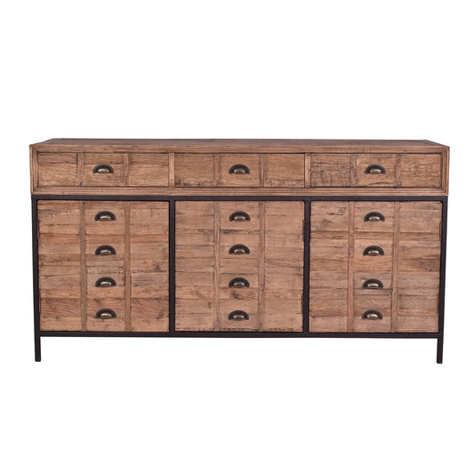 BASIL RECLAIMED OAK & IRON SIDEBOARD BUFFET 3 DRAWERS 3 DOORS LIGHT NATURAL