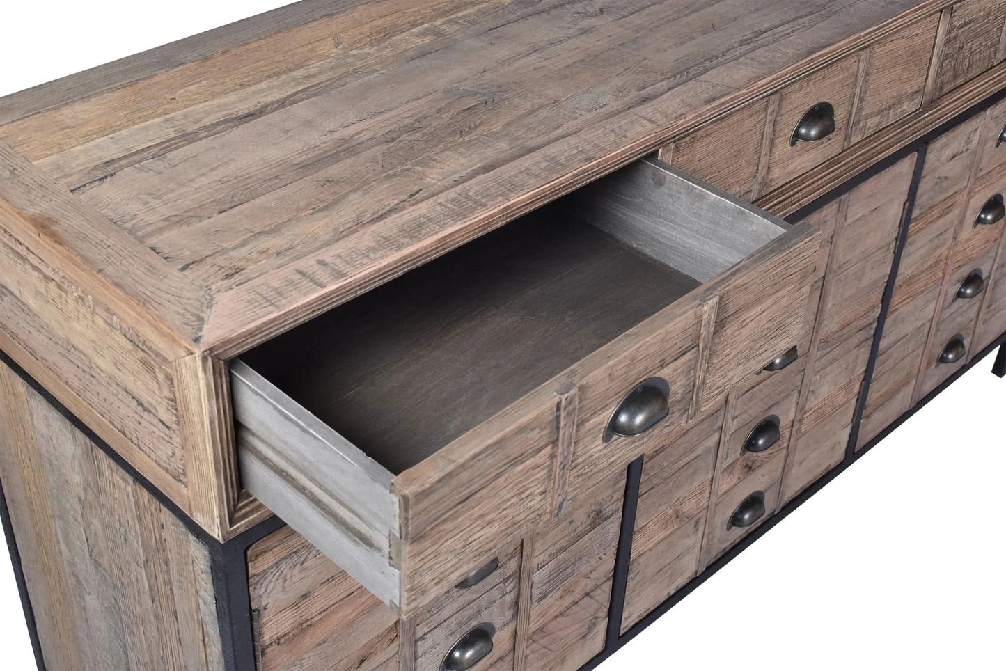 BASIL RECLAIMED OAK & IRON SIDEBOARD BUFFET 3 DRAWERS 3 DOORS LIGHT NATURAL (Copy) - MyChocolateWood