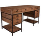 BASIL RECLAIMED OAK & IRON TWIN PEDESTAL DESK. HOME OFFICE DESK BROWN - MyChocolateWood