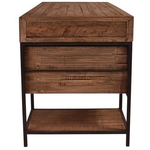 BASIL RECLAIMED OAK & IRON TWIN PEDESTAL DESK. HOME OFFICE DESK BROWN - MyChocolateWood