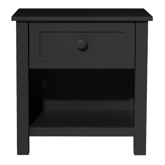 BAYLIN RUBBERWOOD 1-DRAWER  1-SHELF BEDSIDE TABLE BLACK