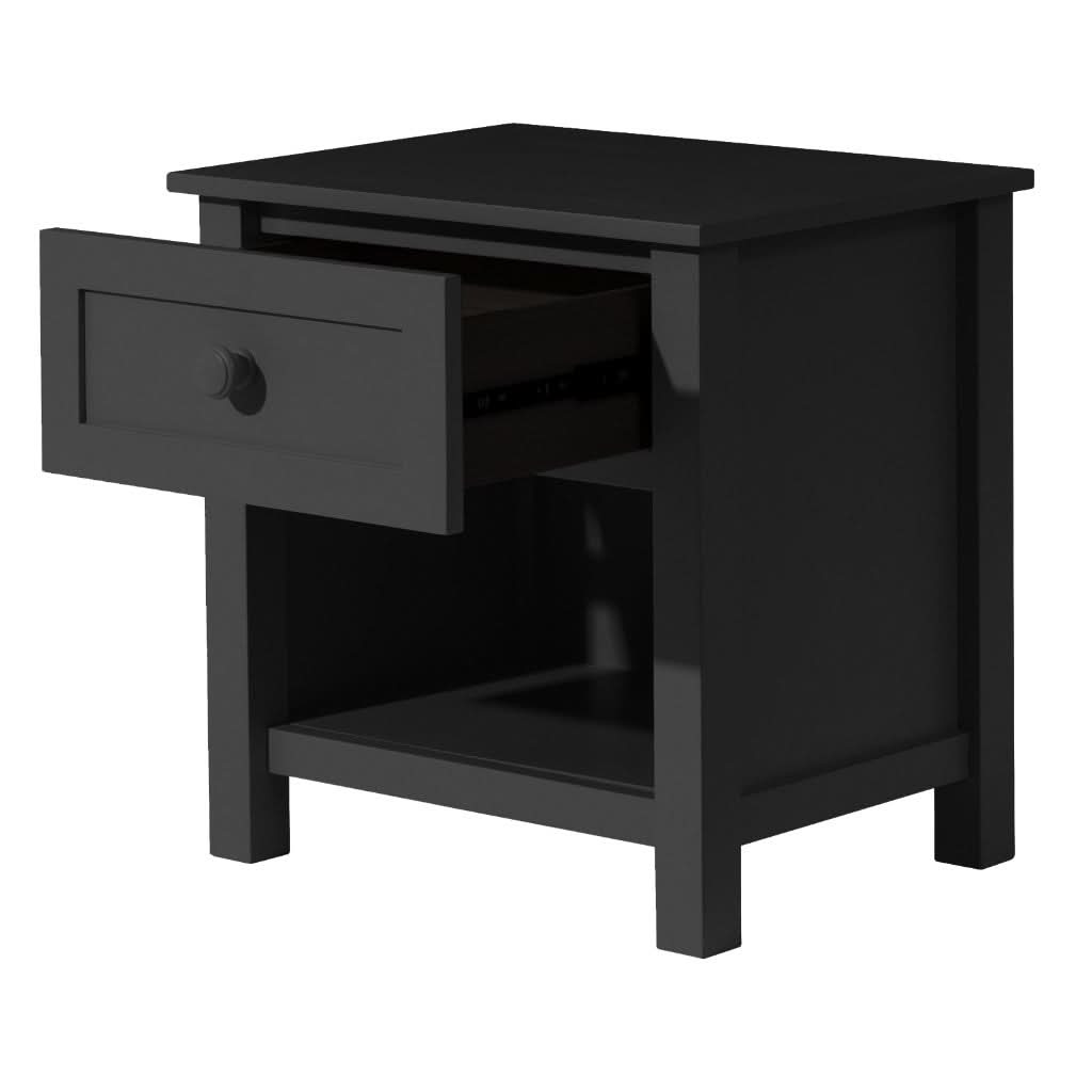 BAYLIN RUBBERWOOD 1-DRAWER  1-SHELF BEDSIDE TABLE BLACK - MyChocolateWood