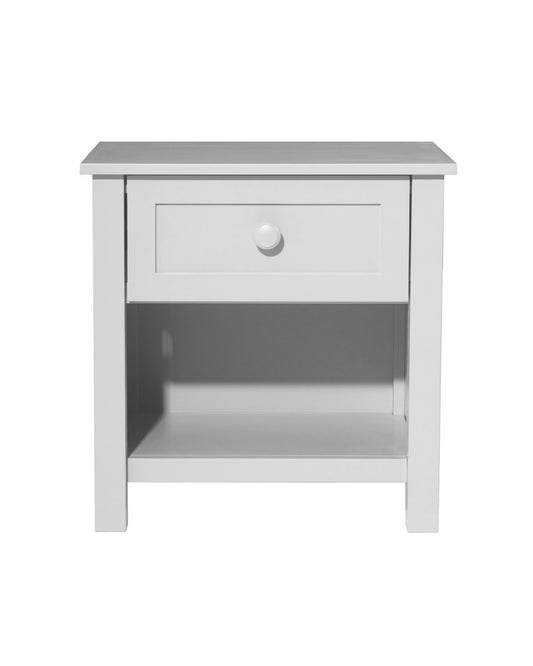 BAYLIN RUBBERWOOD 1-DRAWER  1-SHELF BEDSIDE TABLE WHITE