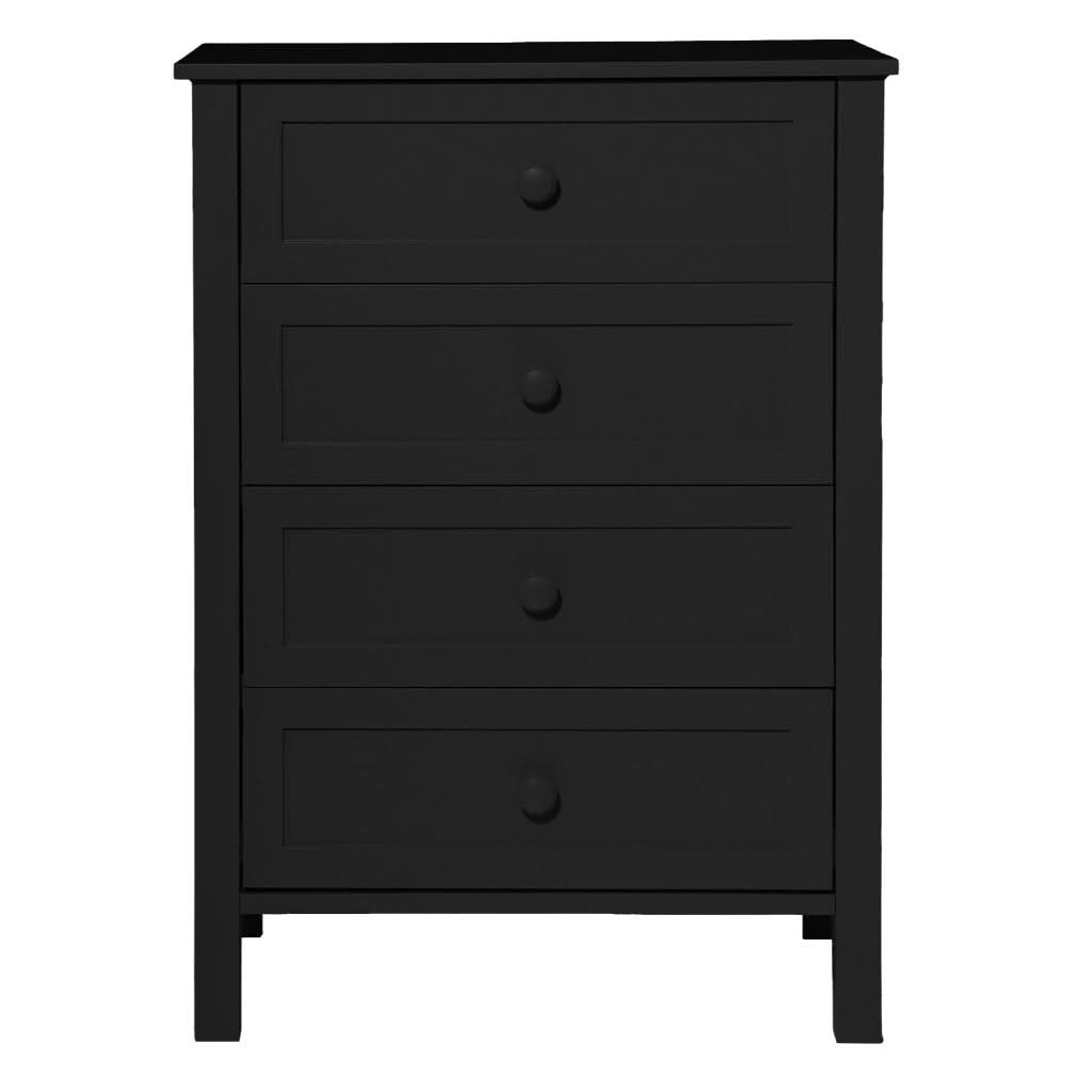 BAYLIN RUBBERWOOD 4 DRAWER TALLBOY/CHEST OF 4 DRAWERS BLACK - MyChocolateWood