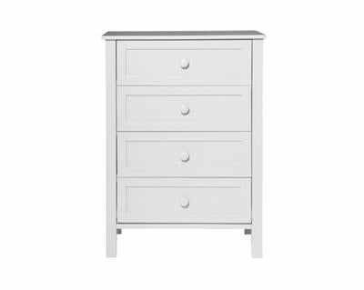 BAYLIN RUBBERWOOD 4 DRAWER TALLBOY/CHEST OF 4 DRAWERS WHITE