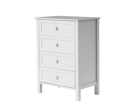 BAYLIN RUBBERWOOD 4 DRAWER TALLBOY/CHEST OF 4 DRAWERS WHITE