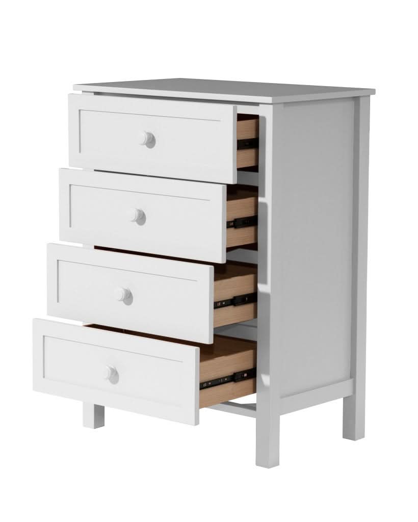 BAYLIN RUBBERWOOD 4 DRAWER TALLBOY/CHEST OF 4 DRAWERS WHITE - MyChocolateWood
