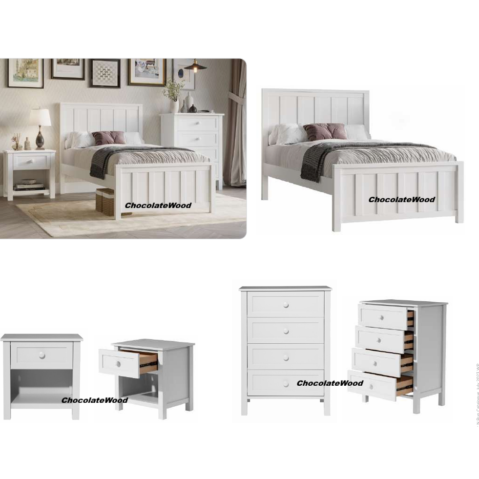 BAYLIN RUBBERWOOD DOUBLE BED WHITE - MyChocolateWood