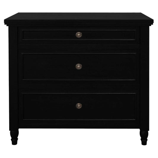 BEAU 3 DRAWERS TURN LEG CHEST OF DRAWERS BLACK - MyChocolateWood