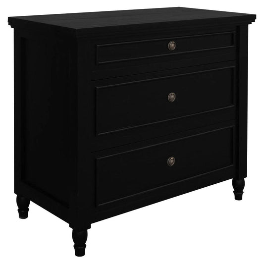 BEAU 3 DRAWERS TURN LEG CHEST OF DRAWERS BLACK - MyChocolateWood