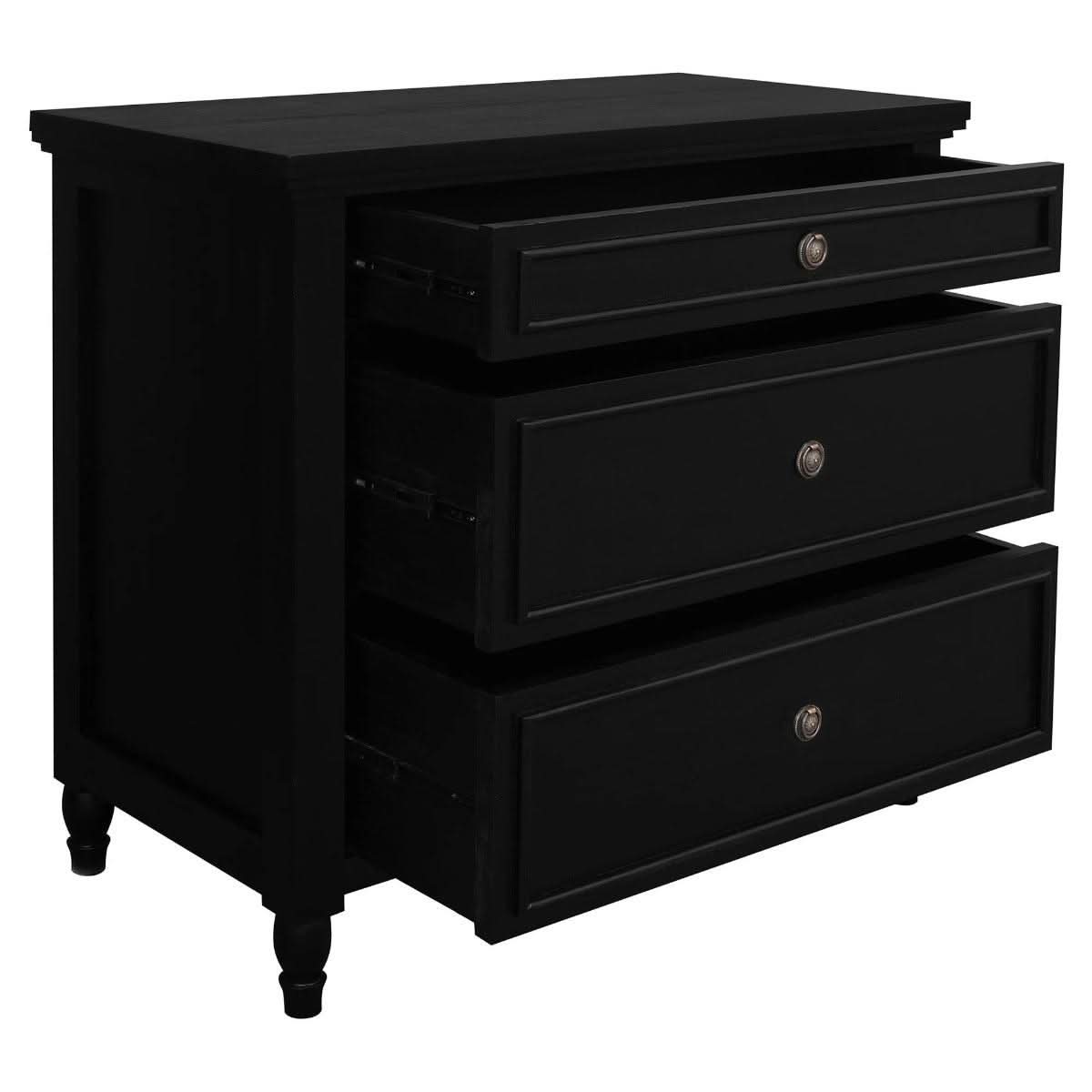 BEAU 3 DRAWERS TURN LEG CHEST OF DRAWERS BLACK - MyChocolateWood