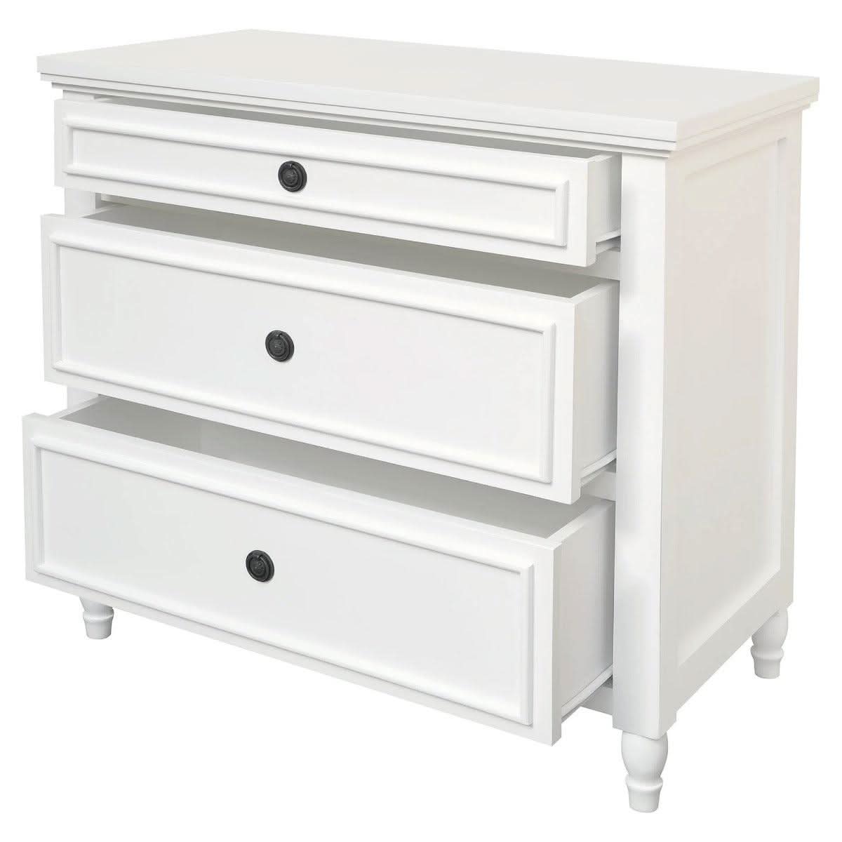 BEAU 3 DRAWERS TURN LEG CHEST OF DRAWERS WHITE - MyChocolateWood