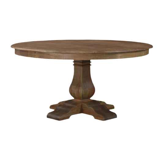 BECKETT HAMPTON STYLE SOLID MAHOGANY ROUND TRESTLE DINING TABLE IN ANTIQUE FRENCH OAK 183CM - MyChocolateWood