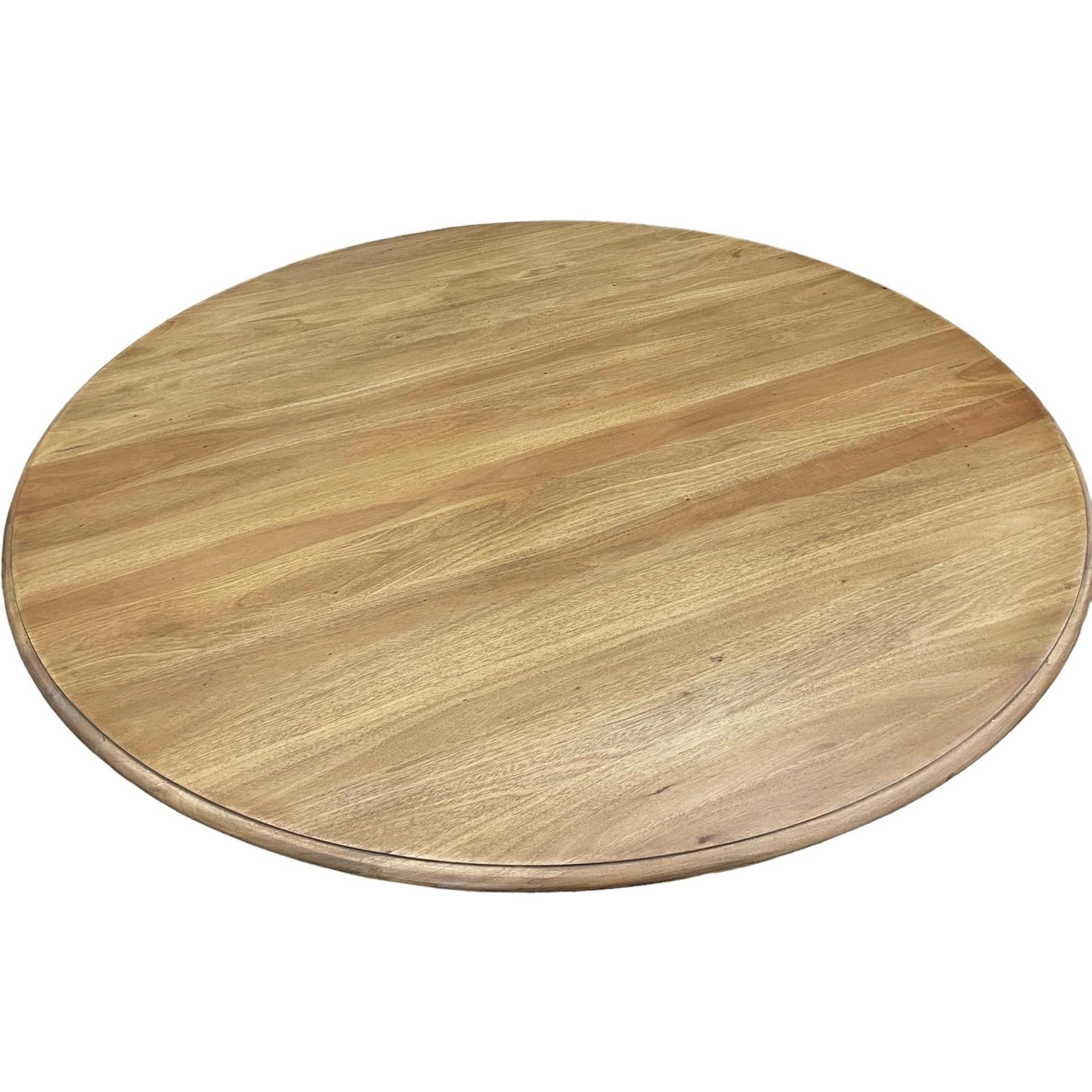 BECKETT HAMPTON STYLE SOLID MAHOGANY ROUND TRESTLE DINING TABLE IN ANTIQUE FRENCH OAK/ARCHITECTURAL WHITE 183CM - MyChocolateWood