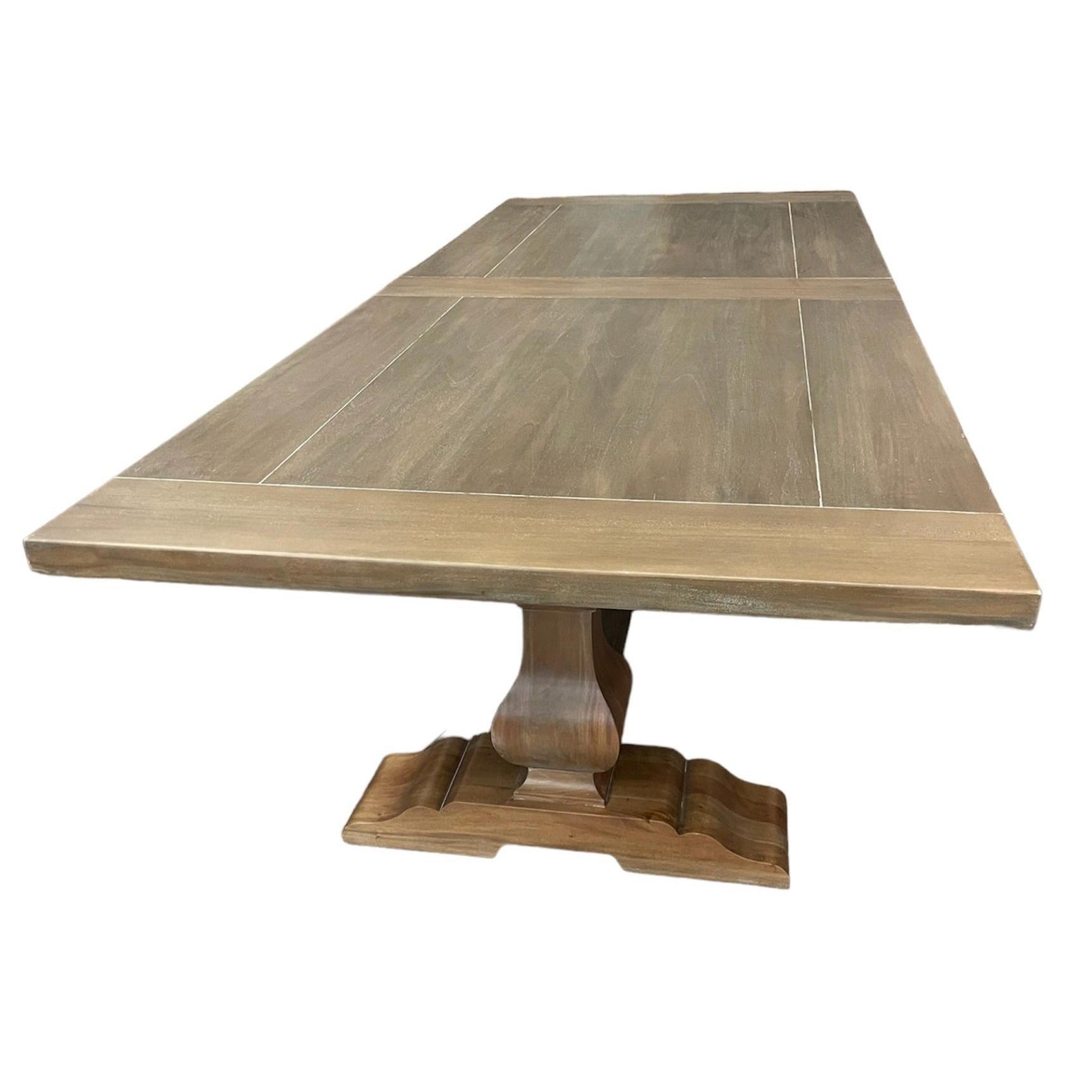 BECKETT HAMPTON STYLE SOLID MAHOGANY TRESTLE DINING TABLE IN STRAW WASH 244CM - MyChocolateWood