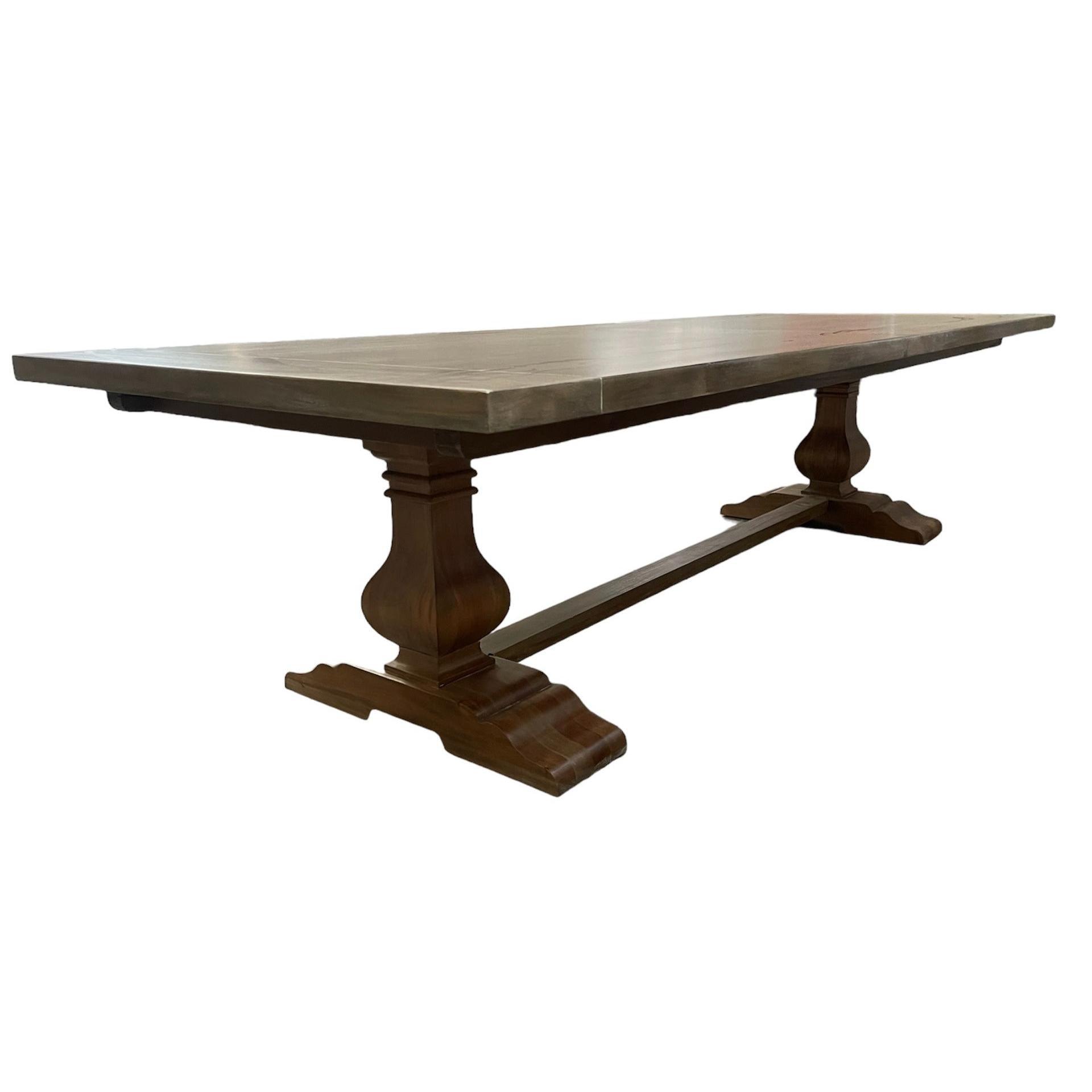 BECKETT HAMPTON STYLE SOLID MAHOGANY TRESTLE DINING TABLE IN STRAW WASH 244CM - MyChocolateWood