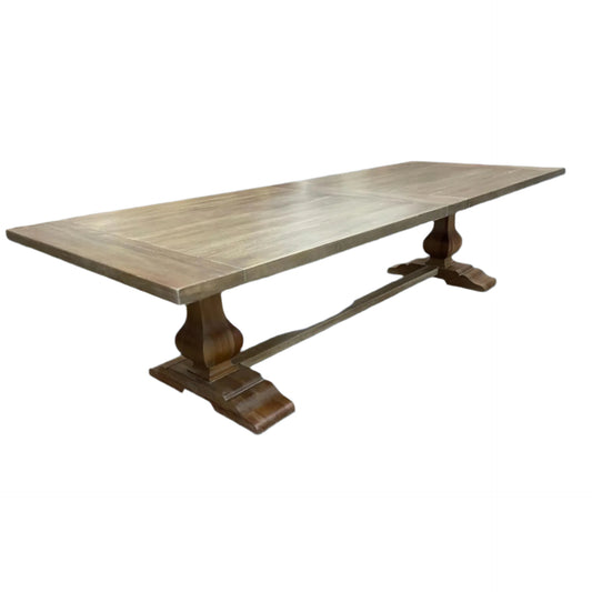 BECKETT HAMPTON STYLE SOLID MAHOGANY TRESTLE DINING TABLE IN STRAW WASH 305CM - MyChocolateWood