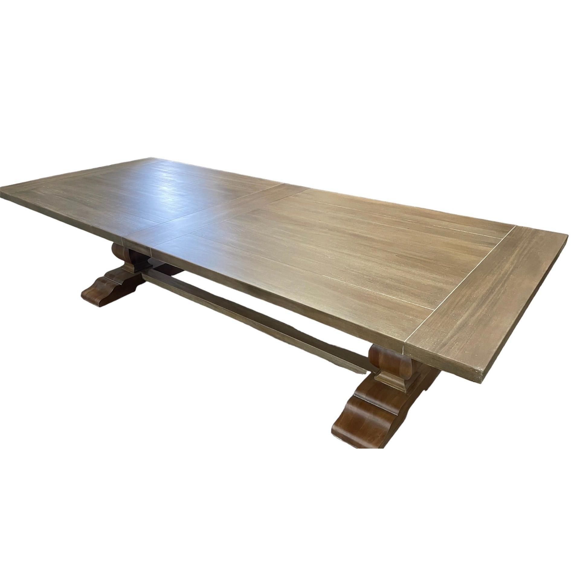 BECKETT HAMPTON STYLE SOLID MAHOGANY TRESTLE DINING TABLE IN STRAW WASH 305CM - MyChocolateWood