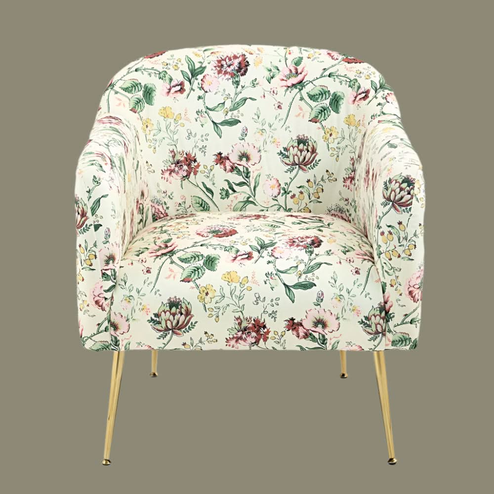 BELINDA FLORAL ARMCHAIR WITH GOLDEN METAL LEGS - MyChocolateWood
