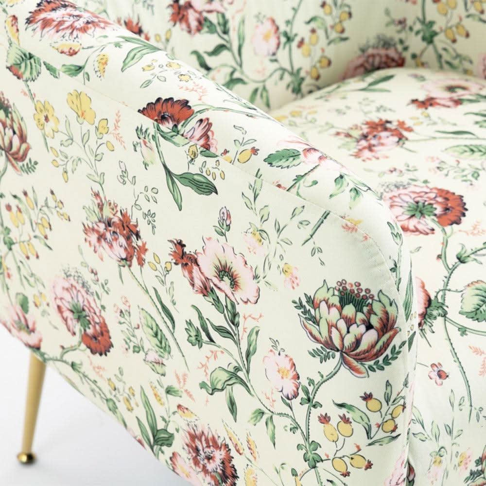 BELINDA FLORAL ARMCHAIR WITH GOLDEN METAL LEGS - MyChocolateWood