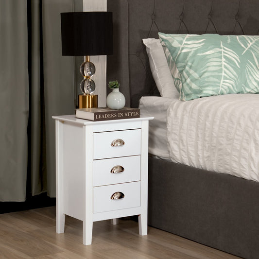 BELLE 3-DRAWER BEDSIDE TABLE WHITE