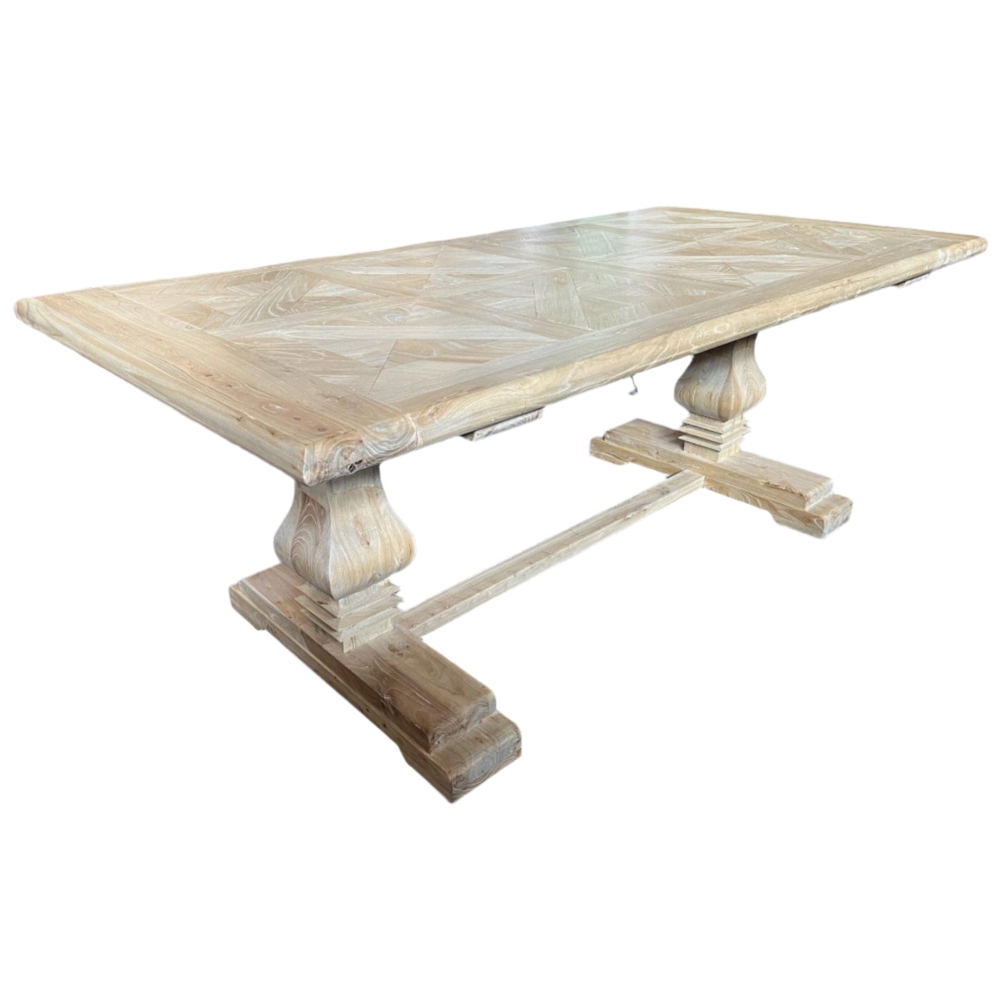 BELLINGTON RECYCLED ELM DINING TABLE PARQUETRY TOP 200CM - MyChocolateWood