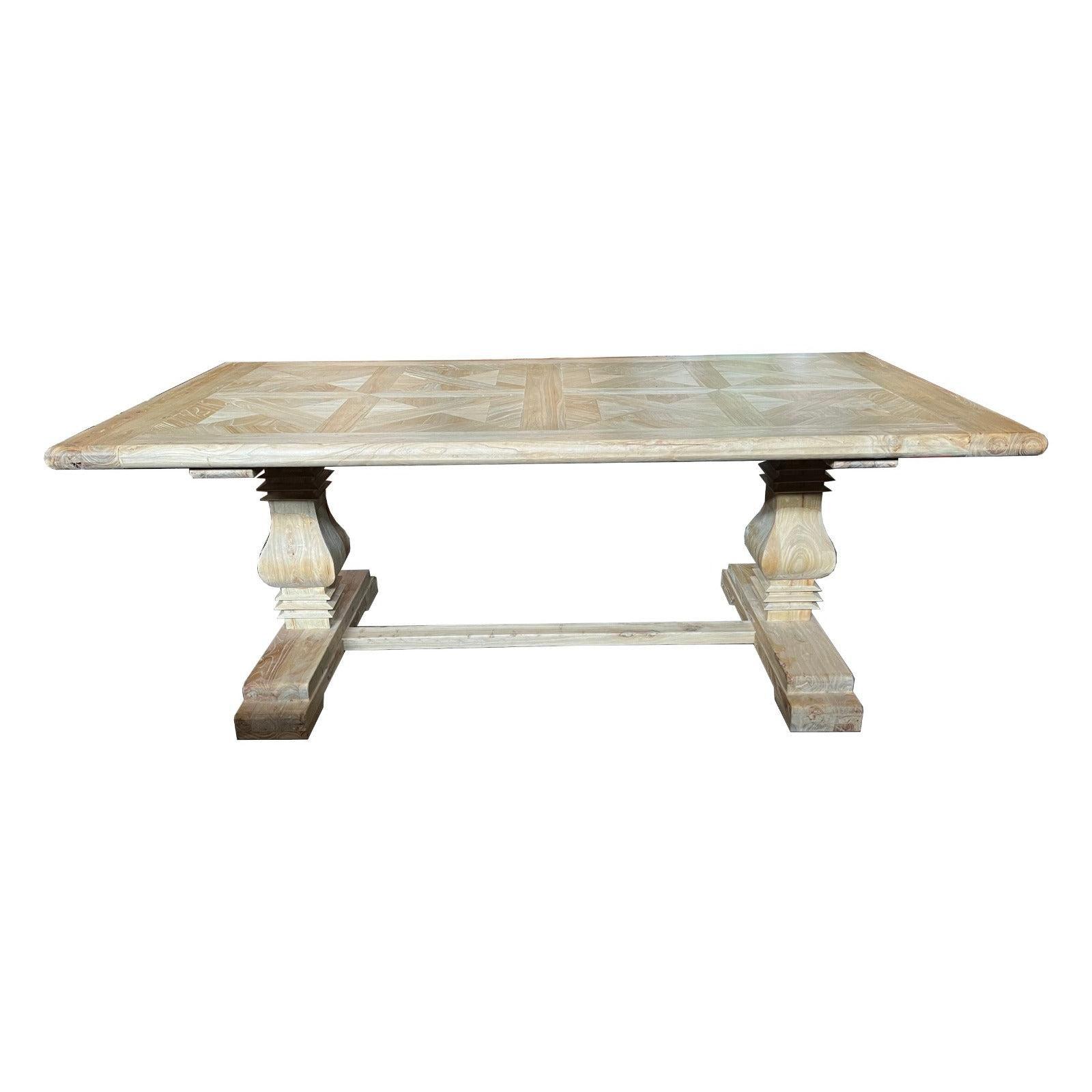 BELLINGTON RECYCLED ELM DINING TABLE PARQUETRY TOP 250CM - MyChocolateWood