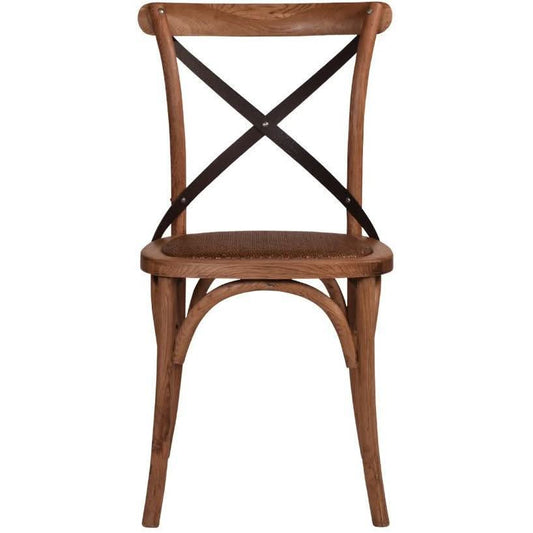 BELMONT BLACK METAL CROSS BACK CHAIR IN MEDIUM HONEY COLOUR - MyChocolateWood
