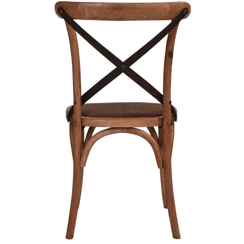 BELMONT BLACK METAL CROSS BACK CHAIR IN MEDIUM HONEY COLOUR - MyChocolateWood