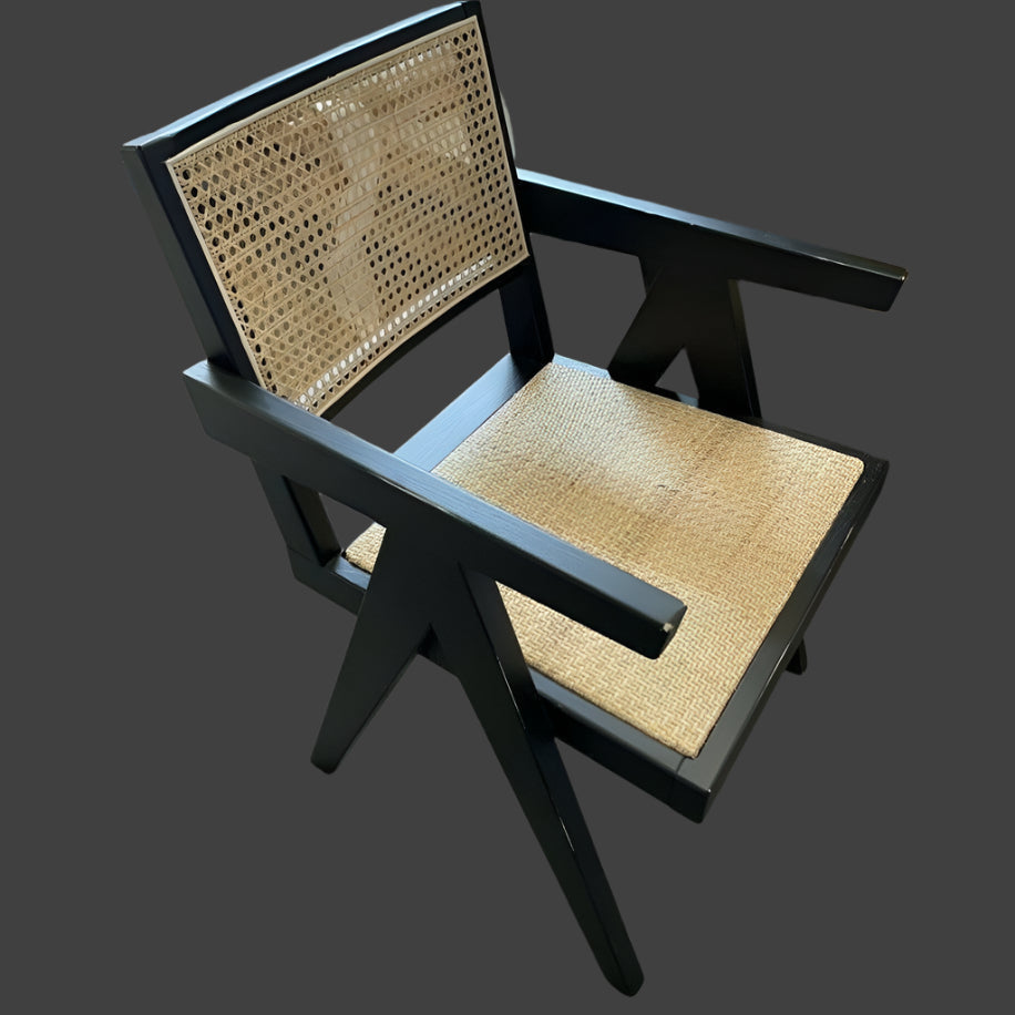 BELVIL RECYCLED ELM/RATTAN CHAIR HAMPTON ARMCHAIR IN RUBBED DOWN BLACK - MyChocolateWood