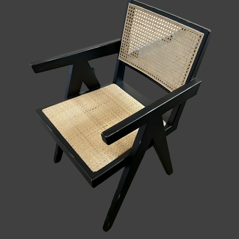 BELVIL RECYCLED ELM/RATTAN CHAIR HAMPTON ARMCHAIR IN RUBBED DOWN BLACK - MyChocolateWood
