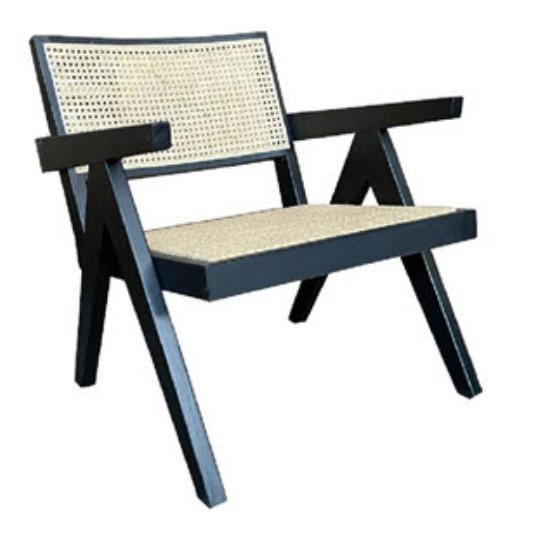 BELVIL RECYCLED ELM/RATTAN CHAIR HAMPTON LOUNGE CHAIR IN RUBBED DOWN BLACK - MyChocolateWood