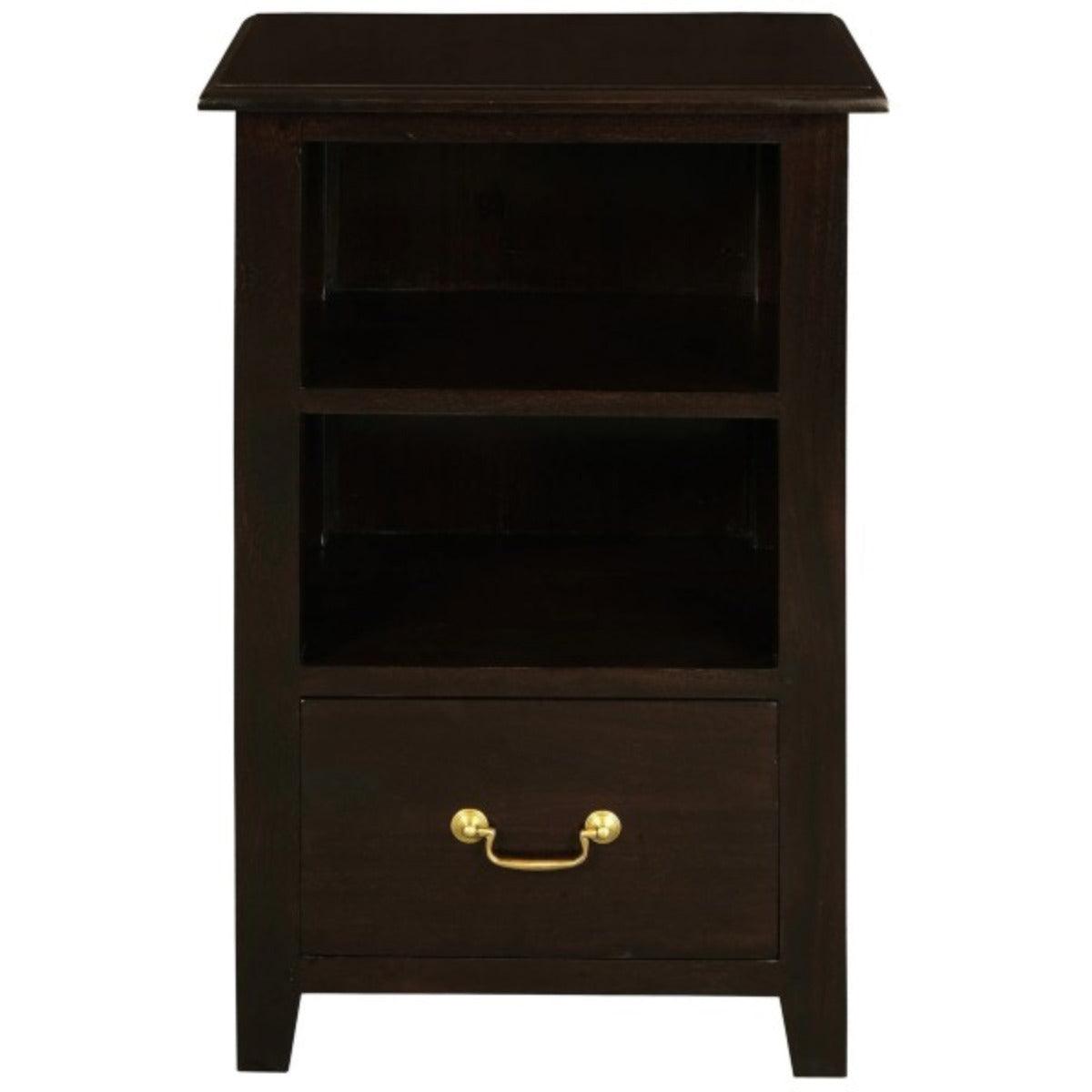 BENEDICT SOLID MAHOGANY TIMBER BEDSIDE TABLE WITH 1 DRAWER & 1 SHELF IN CHOCOLATE - MyChocolateWood