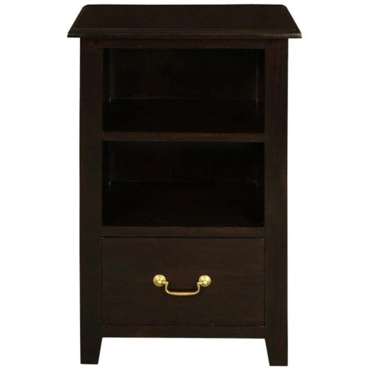 BENEDICT SOLID MAHOGANY TIMBER BEDSIDE TABLE WITH 1 DRAWER & 1 SHELF IN CHOCOLATE - MyChocolateWood