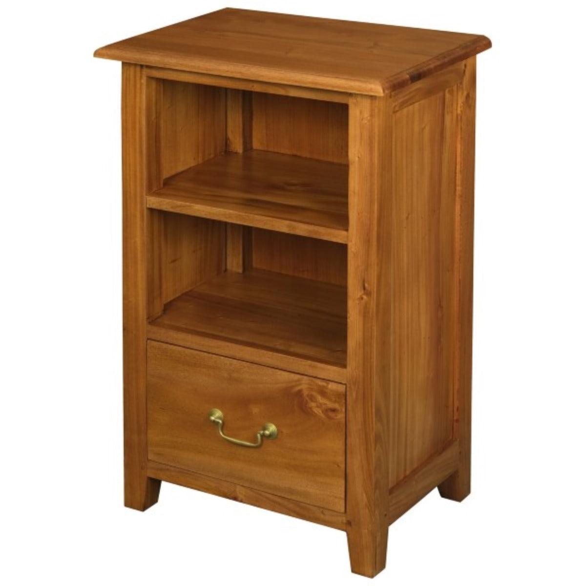 BENEDICT SOLID MAHOGANY TIMBER BEDSIDE TABLE WITH 1 DRAWER & 1 SHELF IN LIGHT PECAN - MyChocolateWood