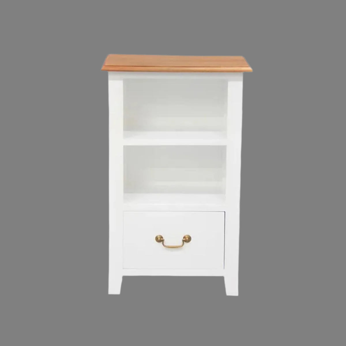 BENEDICT SOLID MAHOGANY TIMBER BEDSIDE TABLE WITH 1 DRAWER & 1 SHELF - WHITE BODY/CARAMEL TOP - MyChocolateWood