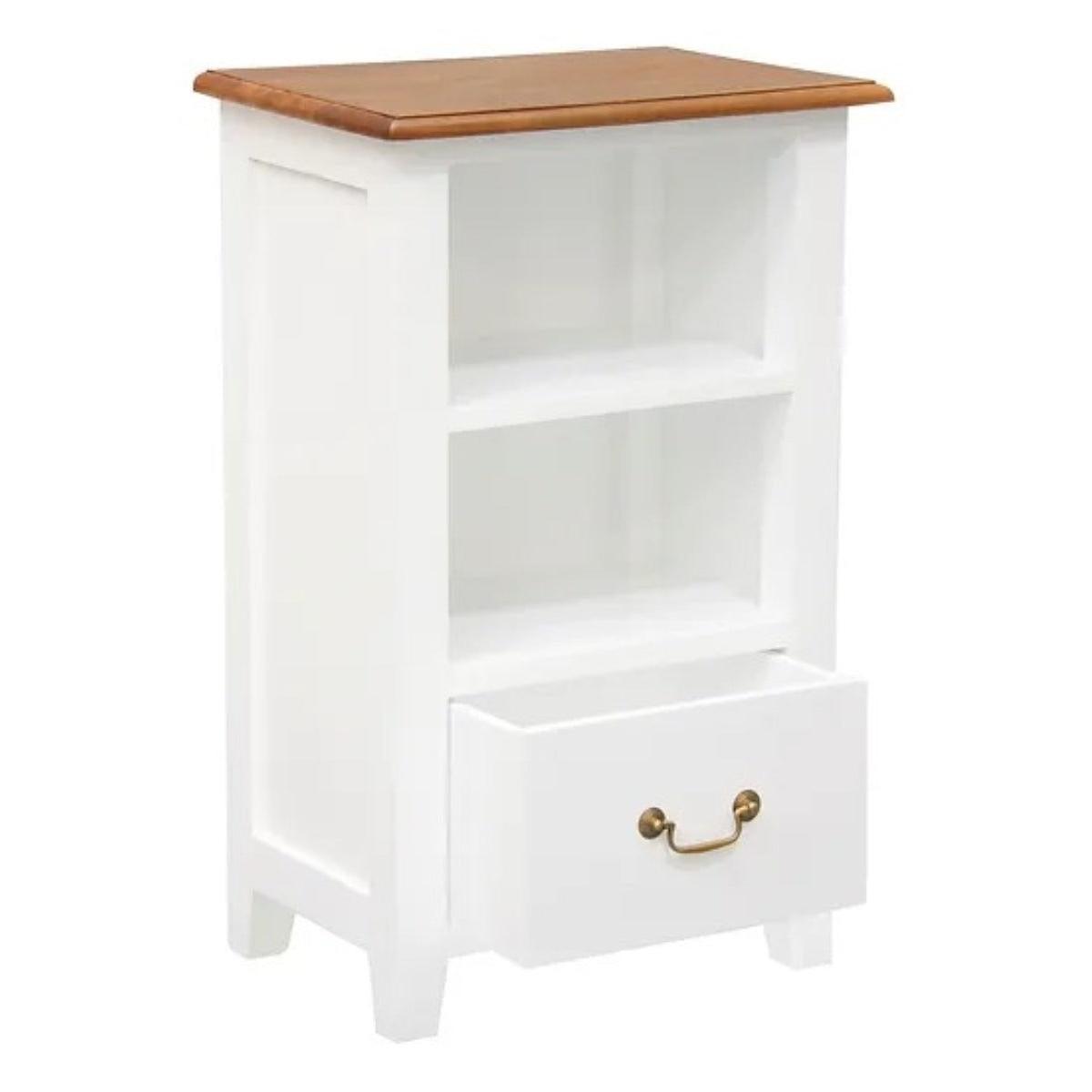 BENEDICT SOLID MAHOGANY TIMBER BEDSIDE TABLE WITH 1 DRAWER & 1 SHELF - WHITE BODY/CARAMEL TOP - MyChocolateWood