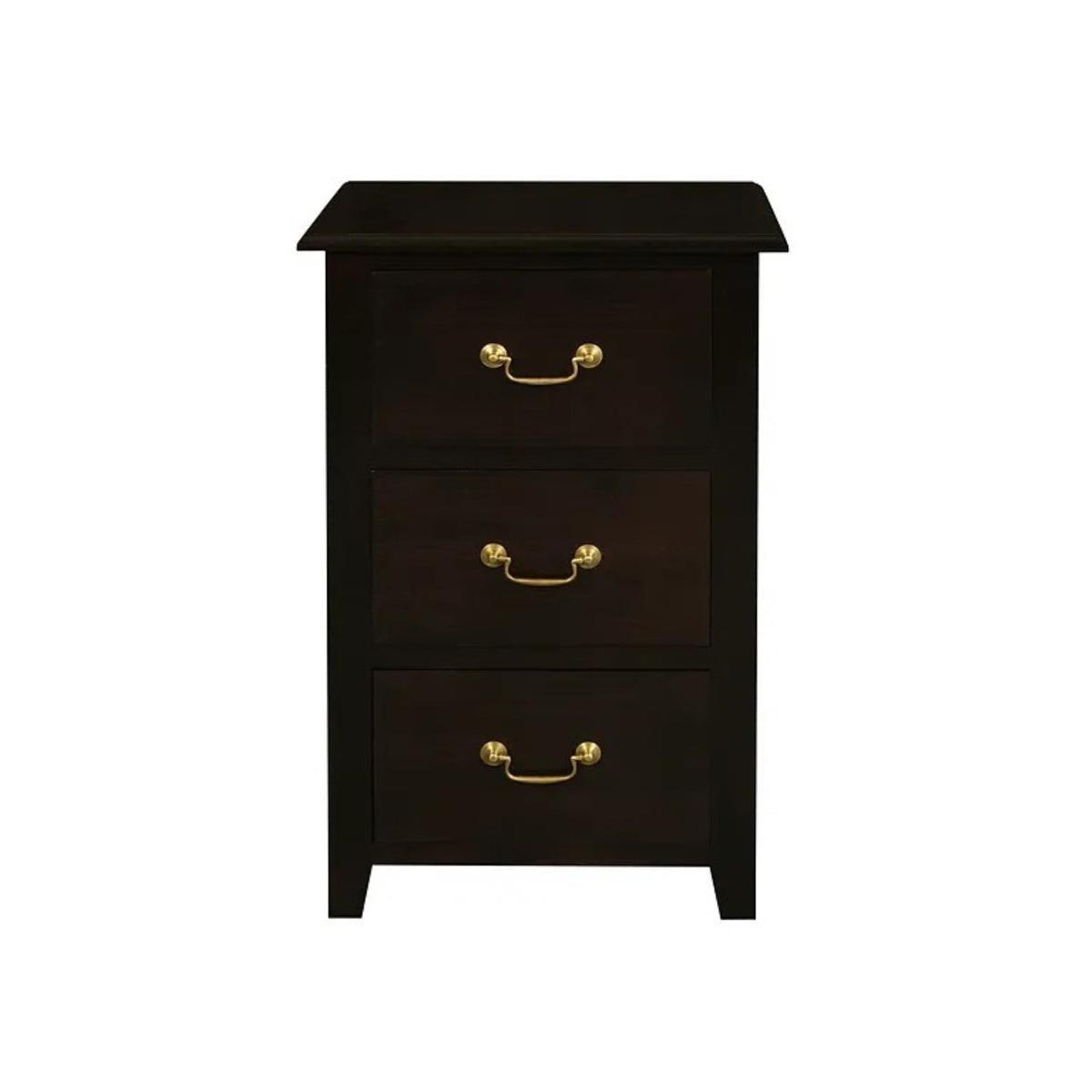 BENEDICT SOLID MAHOGANY TIMBER BEDSIDE TABLE WITH 3 DRAWERS IN CHOCOLATE - MyChocolateWood