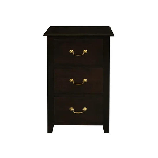 BENEDICT SOLID MAHOGANY TIMBER BEDSIDE TABLE WITH 3 DRAWERS IN CHOCOLATE - MyChocolateWood