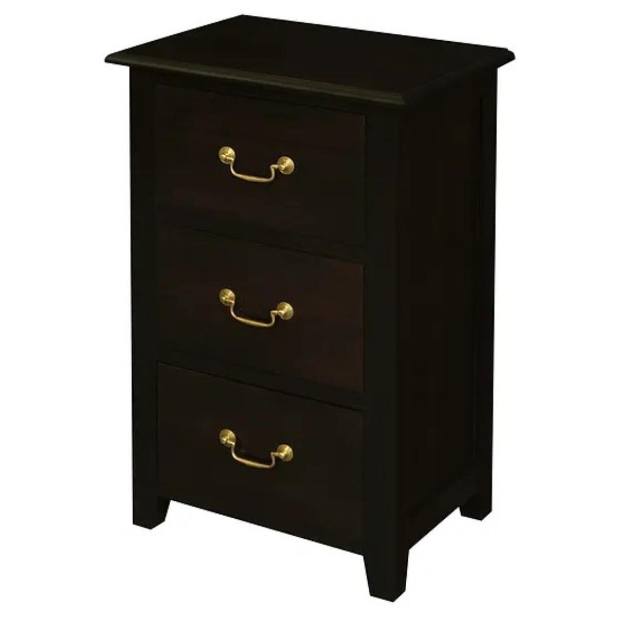 BENEDICT SOLID MAHOGANY TIMBER BEDSIDE TABLE WITH 3 DRAWERS IN CHOCOLATE - MyChocolateWood