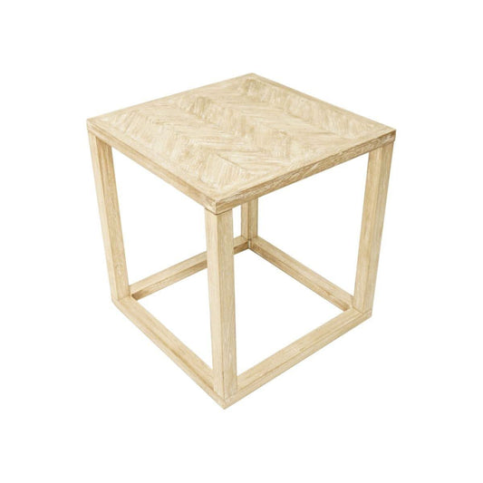 BENJI WHITE WASH SQAURE LAMP/SIDE TABLE IN MINDI WOOD - MyChocolateWood