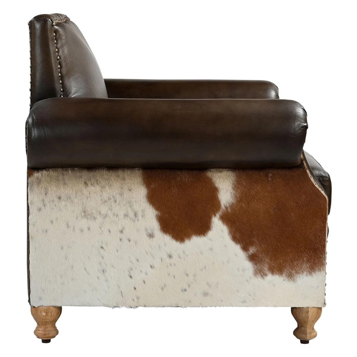 BENZI HANDMADE COW HIDE & GENUINE LEATHER ARMCHAIR EASY CHAIR LOUNGE CHAIR - MyChocolateWood
