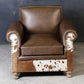 BENZI HANDMADE COW HIDE & GENUINE LEATHER ARMCHAIR EASY CHAIR LOUNGE CHAIR - MyChocolateWood